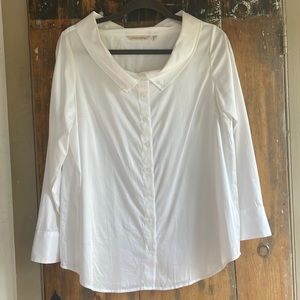 Soft Surroundings White Button Up Blouse Long Sleeve Collar Sz S